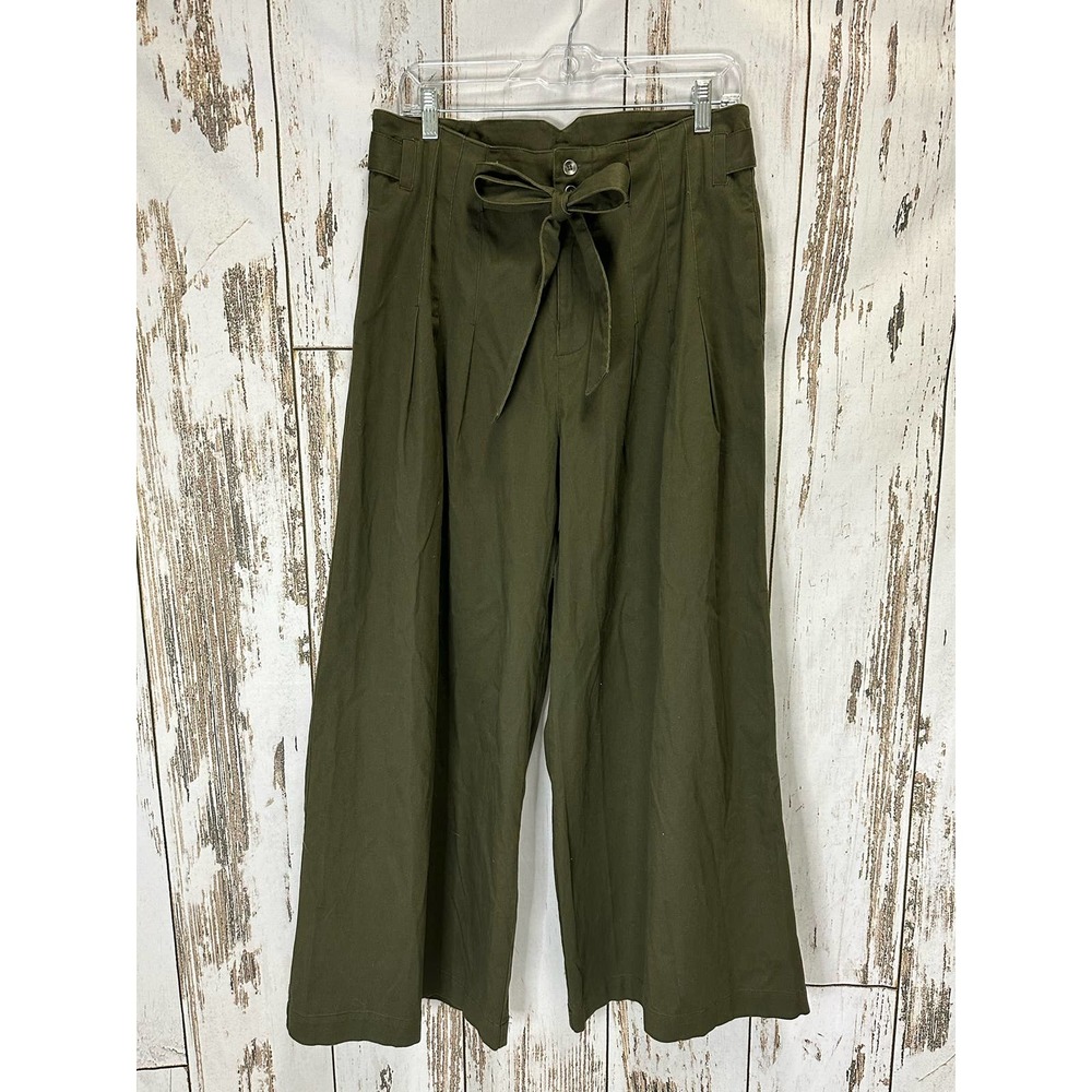 Listicle Wide Leg Pants Olive Green Paper Bag Waist Pleated Trouser - Picture 1 of 8